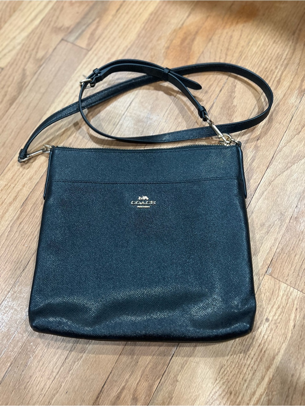 Coach Black Leather Crossbody with Gold Logo
